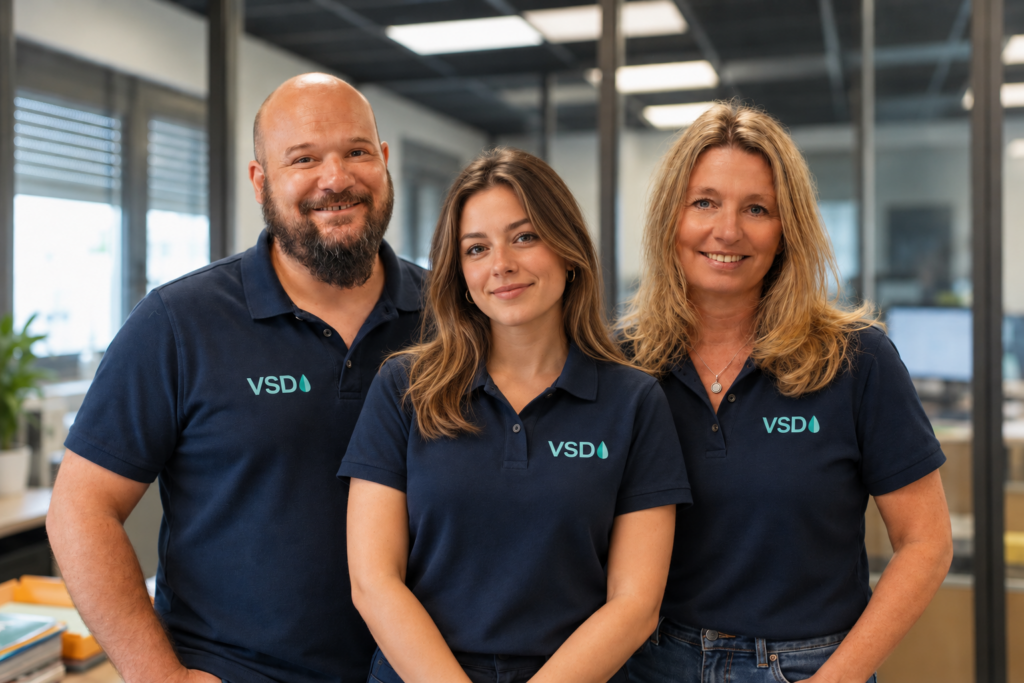 Trois membres de l’équipe VSD Énergie au bureau