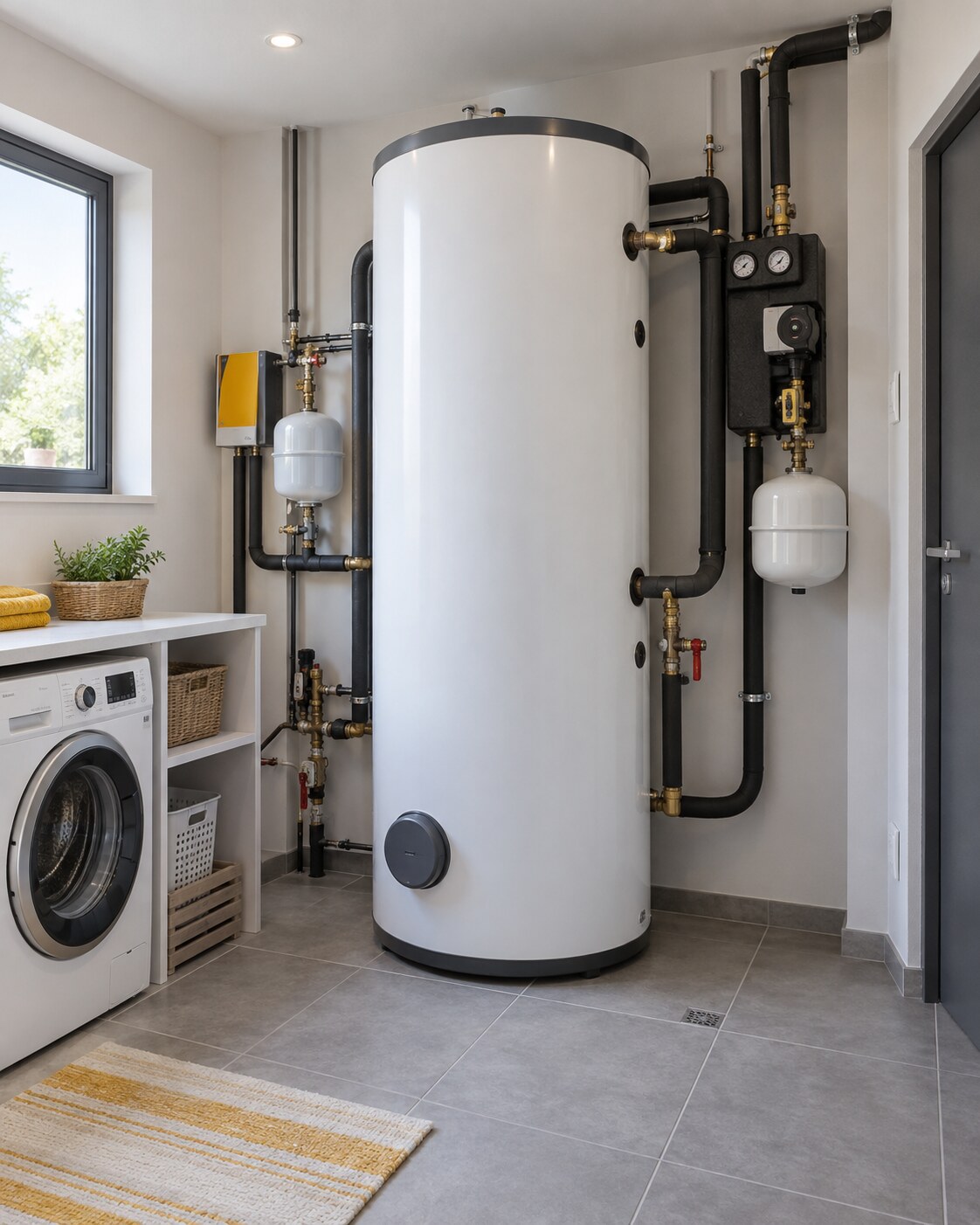 Illustration d’un chauffe-eau solaire installé dans une buanderie