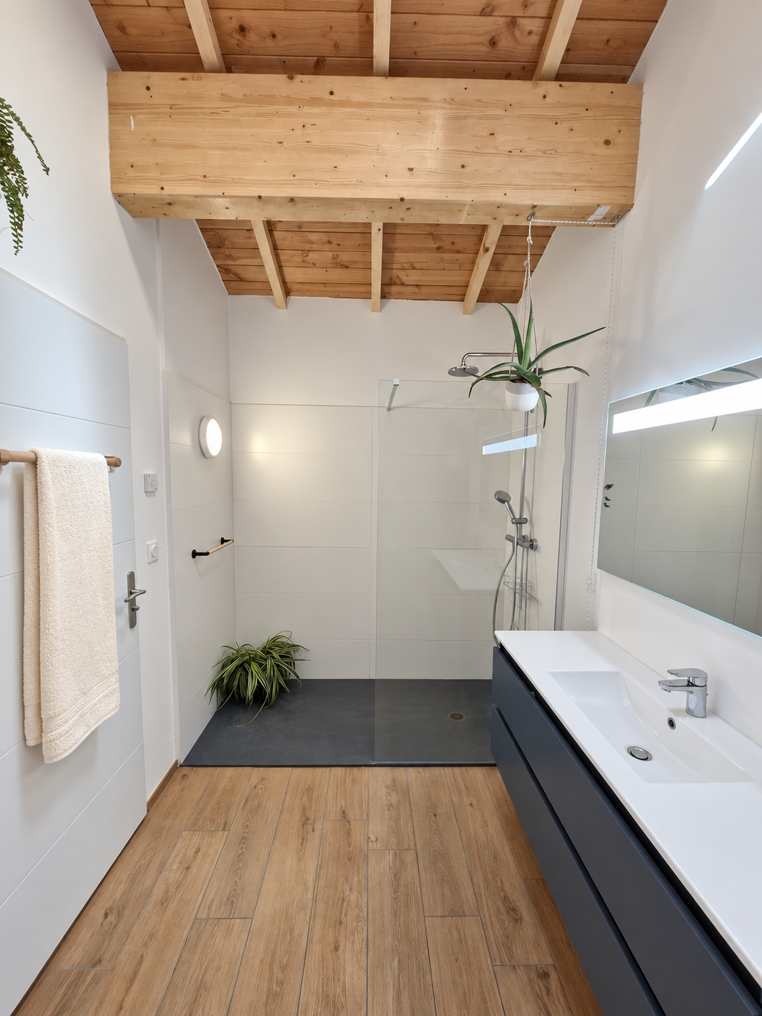 Salle de bains rénovée avec douche à l’italienne et finitions soignées dans la Drôme